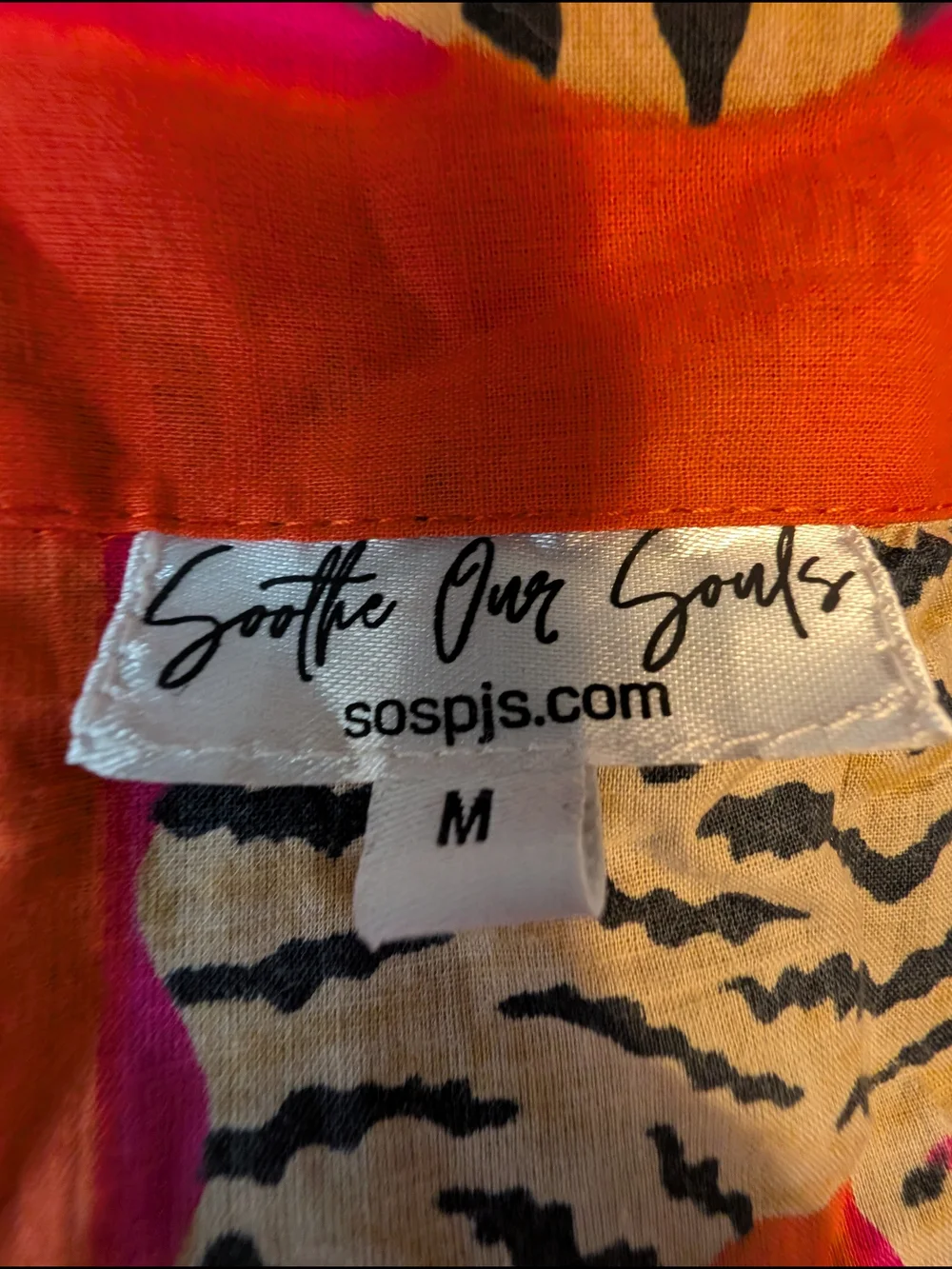 Soothe Our Souls Tibetan Tiger Organic Cotton PJ Set Pink & Orange, Women's L